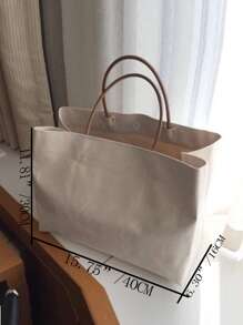 Minimalist Large Capacity Canvas Shopper Bag - Beige - View 5