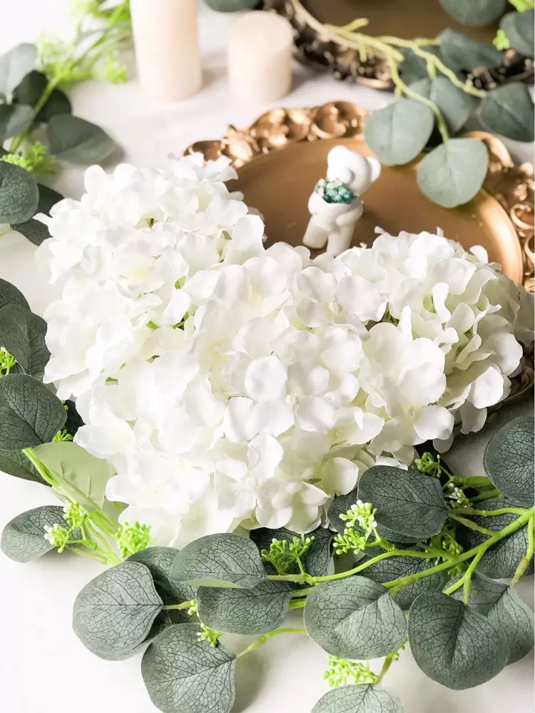5/10/20pcs Hydrangea Artificial Flower Heads With Stems,Fake Hydrangea Flowers, Table Arrangement Decoration Silk Flower, White Fake Flower For Home Office Party Wedding, Fake Plants, Spring Decor, Room, Desk, Garden Decor, Room Decoration Stuff, Valentine Day, Gift Gifts Birthday Graduation