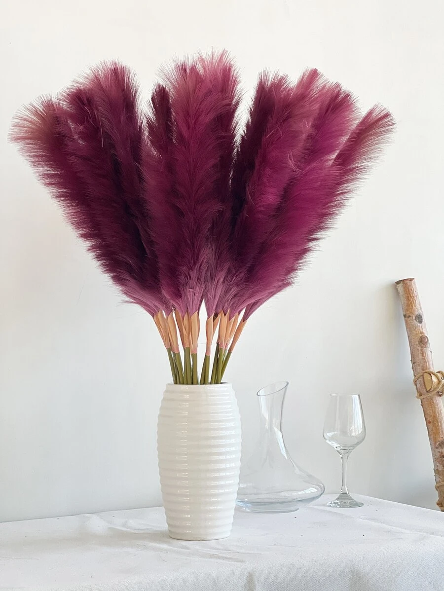1pc Faux Pampas Grass 31.5'' Large Tall Fluffy Artificial Fake Flower Boho Decor Bulrush Reed Grass For Vase Filler Farmhouse Home Wedding Decor - Burgundy - View 1