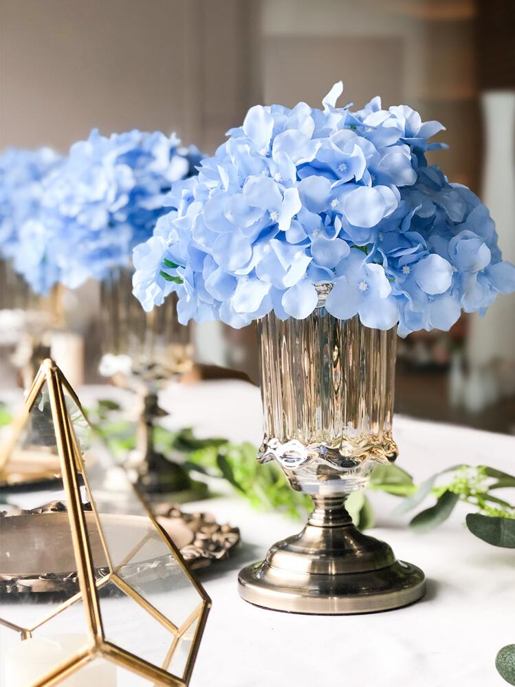 Ramo Di Fiori Artificiali Di Ortensia Blu - 97 Cm, Seta Sintetica, Decorazione Casa E Matrimonio