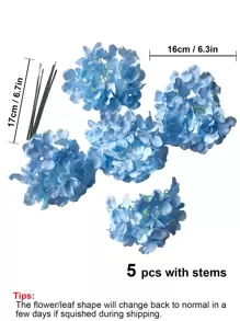 5/10/20pcs Hydrangea Artificial Flower Heads With Stems,Fake Hydrangea Flowers, Table Arrangement Decoration Silk Flower, Blue Fake Flower For Home Office Party Wedding, Fake Plants, Spring Decor, Room, Desk, Garden Decor, Room Decoration Stuff, Valentine Day, Gift Gifts Birthday Graduation - Blue - View 5