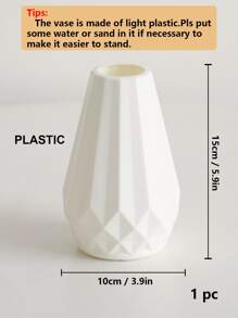 1pc Asymmetrical Shape Plastic Vase, Cream-Colored Faux Ceramic Reeds Vase, 3.9in*5.9in,Home Decor,Flower Vase,Centerpiece,Table Decor Room Decor Glass Vase - White - View 2