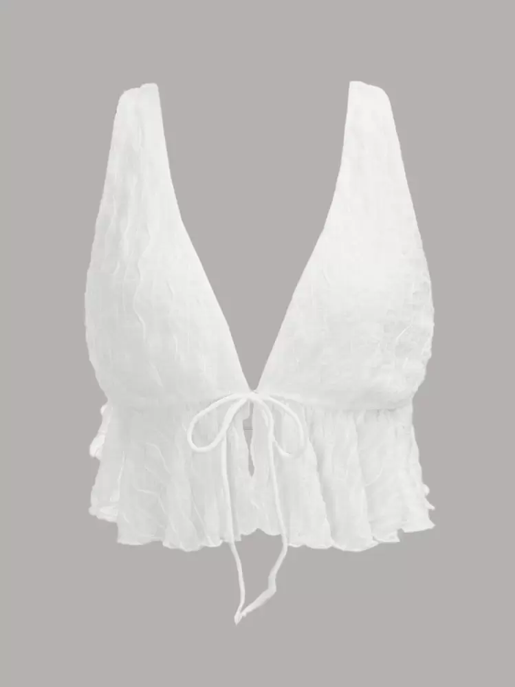 SHEIN ICON Top sans manches à nœud dos-nu texturé - Blanc - Voir 1