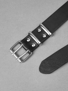 ROMWE Grunge Punk 星星細節金屬氣眼裝飾方形扣皮帶 - 黑色 - 查看 4