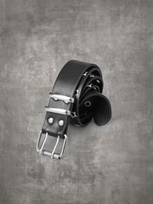 ROMWE Grunge Punk 星星細節金屬氣眼裝飾方形扣皮帶 - 黑色 - 查看 5