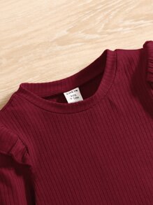 SHEIN Leap Crew Baby Girl Ruffle Trim Ribbed Knit Tee - Maroon - View 3