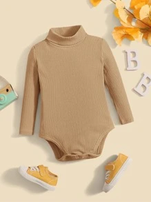 SHEIN Đứa bé gái Đồ đan Ribbed Áo cao cổ Áo liền quần chặt , Thoải mái , Dễ thương Và vui tươi , Thích hợp Cho mùa hè - Lạc đà - Xem 1