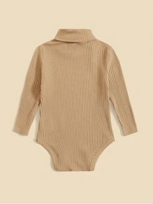 SHEIN Đứa bé gái Đồ đan Ribbed Áo cao cổ Áo liền quần chặt , Thoải mái , Dễ thương Và vui tươi , Thích hợp Cho mùa hè - Lạc đà - Xem 2