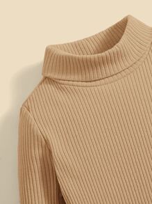 SHEIN Đứa bé gái Đồ đan Ribbed Áo cao cổ Áo liền quần chặt , Thoải mái , Dễ thương Và vui tươi , Thích hợp Cho mùa hè - Lạc đà - Xem 4