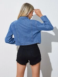 Fringe Trim Button Front Denim Jacket