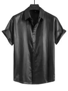 Manfinity AFTRDRK Men Button Up Satin Shirt - Black - View 1