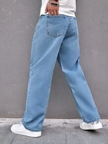 Manfinity Men Letter Graphic Straight Leg Jeans - Light Wash - View 2