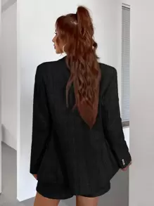 Aveloria Double Breasted Tweed Blazer Workwear - Black - View 2