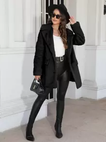 RELISH NOLESS Women's Faux Fur Collar Single-Breasted Jacket, Autumn/Winter - Black - View 3