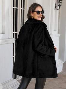 RELISH NOLESS Women's Faux Fur Collar Single-Breasted Jacket, Autumn/Winter - Black - View 2