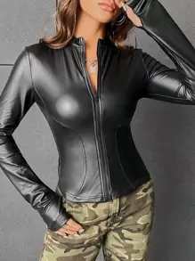 SHEIN ICON Cazadora con cremallera PU