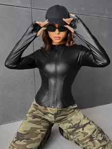 SHEIN ICON Cazadora con cremallera PU