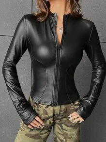 SHEIN ICON Cazadora con cremallera PU