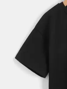 SHEIN Leap Crew 青少年男孩加大码格言印花圆领短袖 T 恤 - 黑色 - 查看 4