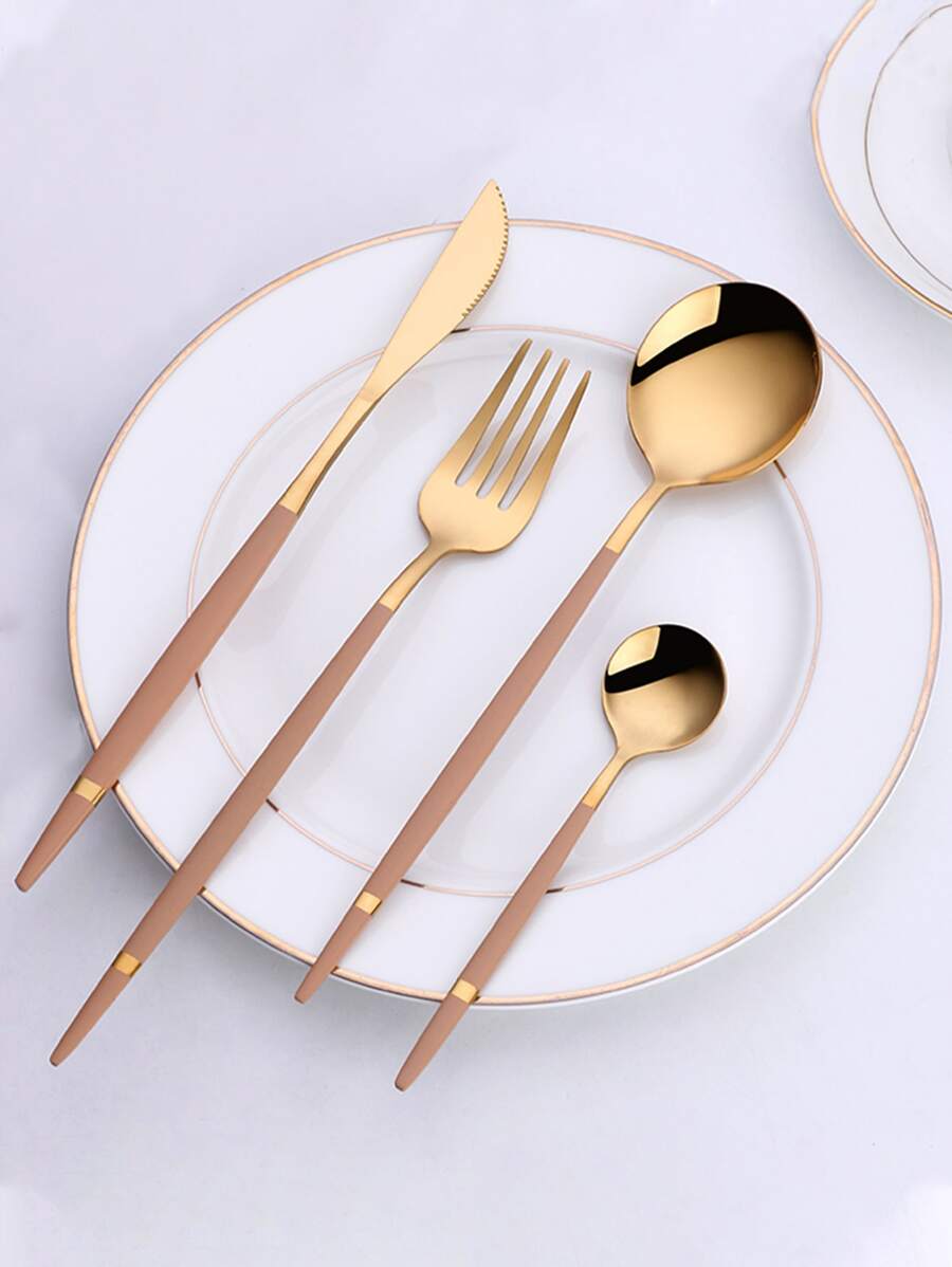 4pcs Two Tone Cutlery Set - Pink - View 1