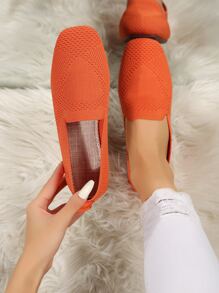 Mocasines de tacón bajo con punta cuadrada a la moda para mujer - Naranja - Ver 1
