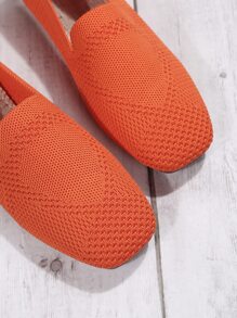 Mocasines de tacón bajo con punta cuadrada a la moda para mujer - Naranja - Ver 3