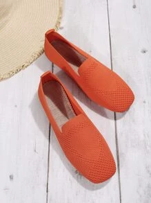 Mocasines de tacón bajo con punta cuadrada a la moda para mujer - Naranja - Ver 4