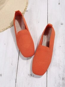 Mocasines de tacón bajo con punta cuadrada a la moda para mujer - Naranja - Ver 5