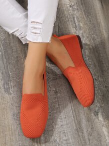 Mocasines de tacón bajo con punta cuadrada a la moda para mujer - Naranja - Ver 7