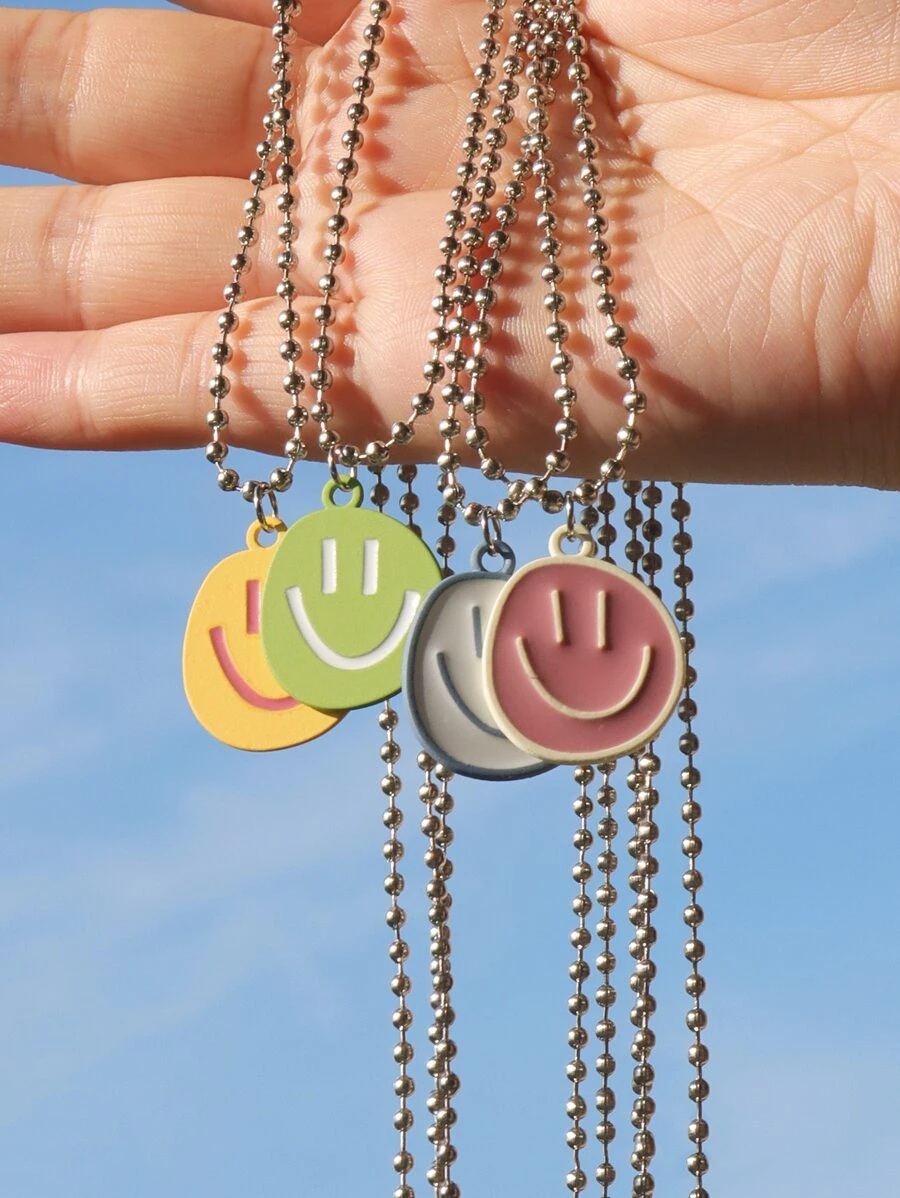 4入組卡通臉吊墜項鏈銅首飾類 - 彩色 - 查看 1