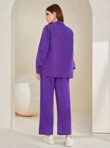 Mulvari Bộ đồ hai mảnh nữ Nút phía trước Đắp vá Lá thư Giải trí - Màu tím - Xem 2