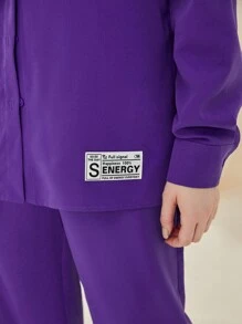 Mulvari Bộ đồ hai mảnh nữ Nút phía trước Đắp vá Lá thư Giải trí - Màu tím - Xem 5