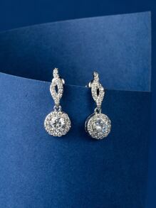 Cubic Zirconia Decor Drop Earrings - Silver - View 1