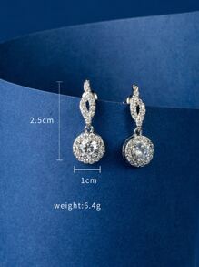 Cubic Zirconia Decor Drop Earrings - Silver - View 3