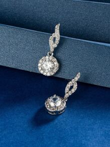 Cubic Zirconia Decor Drop Earrings - Silver - View 4