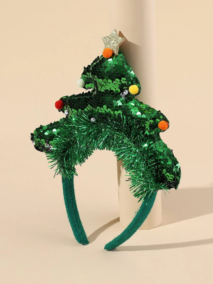 Girls Christmas Tree Decor Headband - Green - View 1