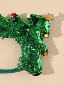 Girls Christmas Tree Decor Headband - Green - View 3
