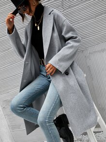 SHEIN LUNE Lapel Neck Double Breasted Overcoat - Light Grey - View 4