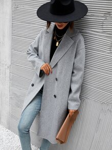 SHEIN LUNE Lapel Neck Double Breasted Overcoat - Light Grey - View 5