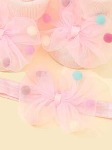 1pc Baby Bow Decor Hairband & 1pair Socks Love Valentine - Pink - View 4