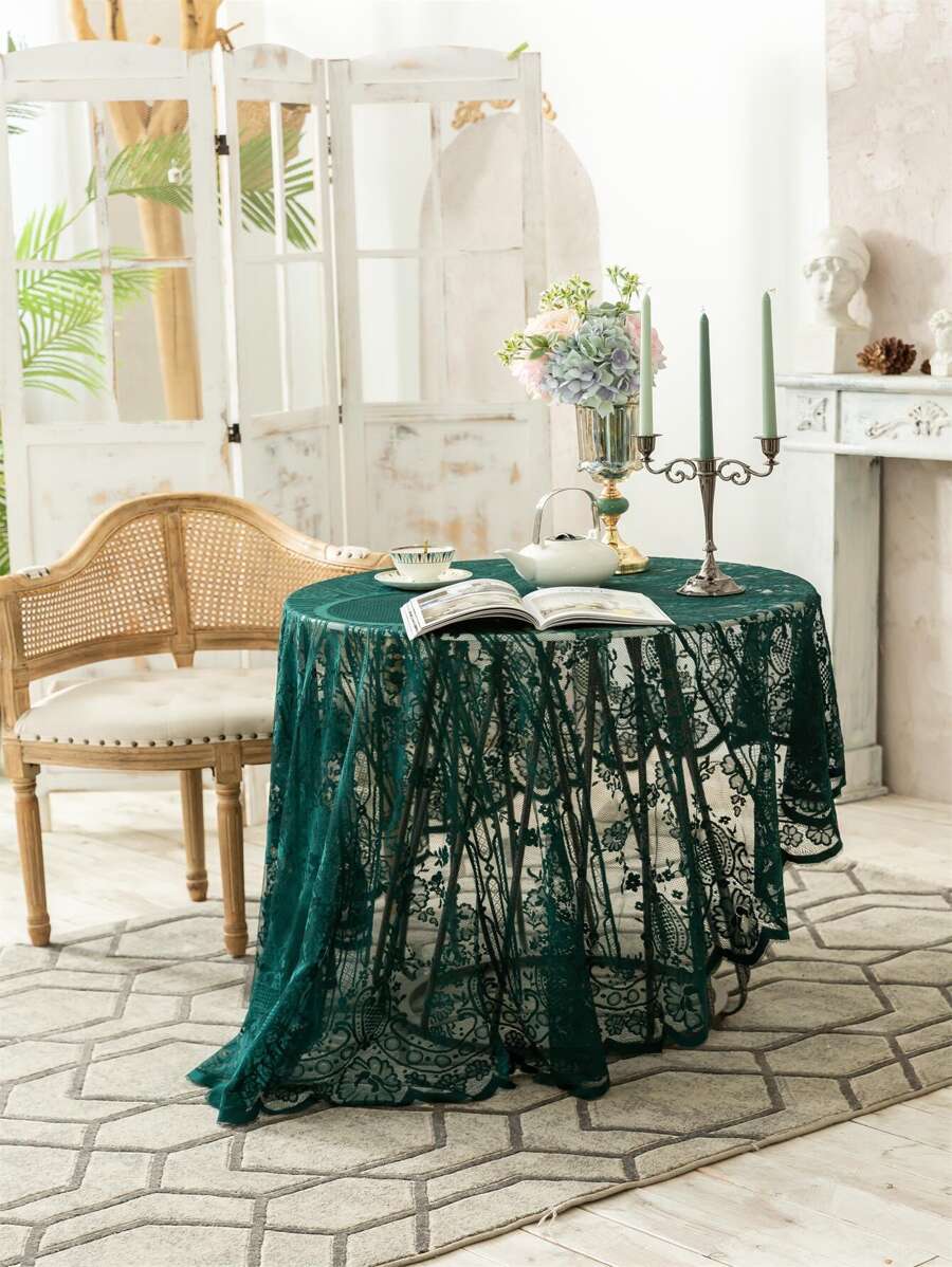 Khăn trải bàn ren hoa - Màu xanh lá cây đậm - Xem 1