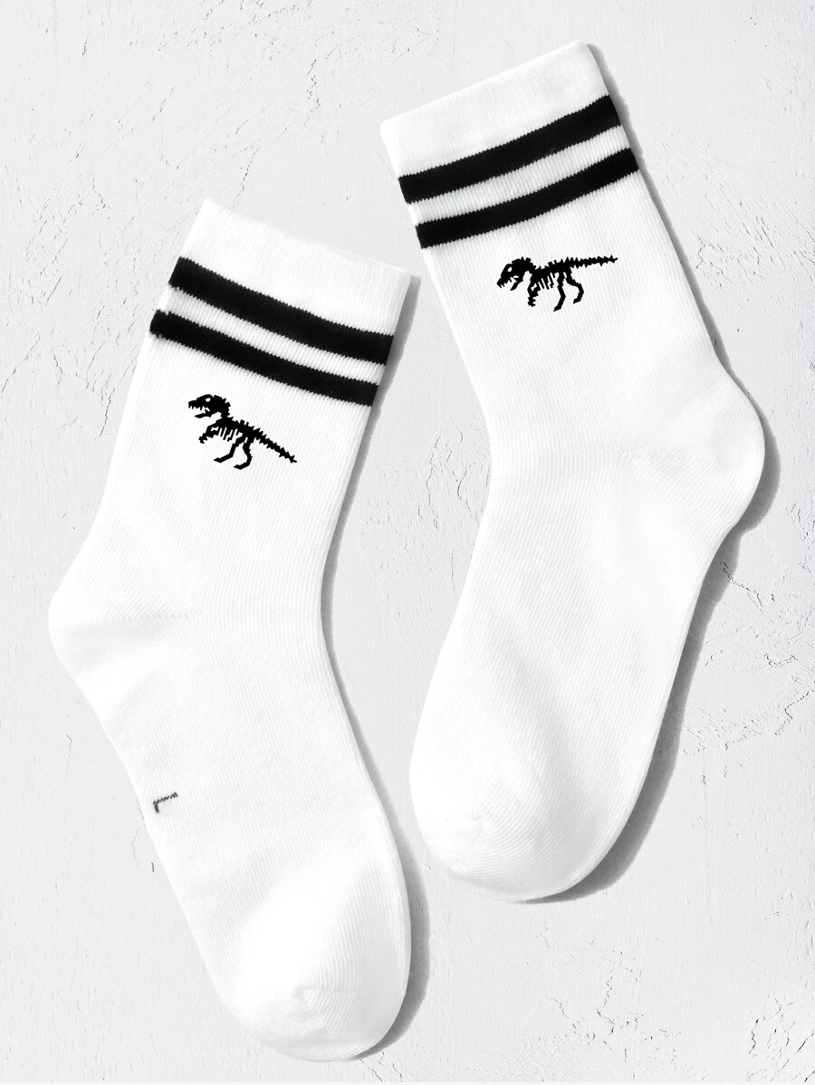 Trẻ em chập chững biết đi Vớ họa tiết bộ xương khủng long và phi hành đoàn - Đen và trắng - Xem 1