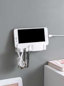 1pc Wall Mounted Multifunctional Storage Rack, Self Adhesive White PP Plug Holder For Home - White - View 6