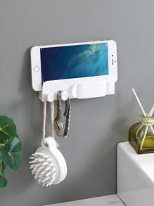 1pc Wall Mounted Multifunctional Storage Rack, Self Adhesive White PP Plug Holder For Home - White - View 7