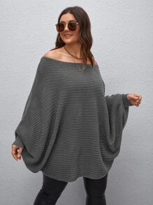 Calvaya Plus Off Shoulder Batwing Sleeve Jumper - Dark Grey - View 4