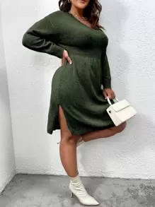 Calvaya 大碼落肩毛衣裙