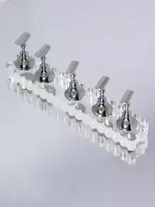 5pcs Nail Art Practice Stand & 1pc Base Holder - Silver - View 1