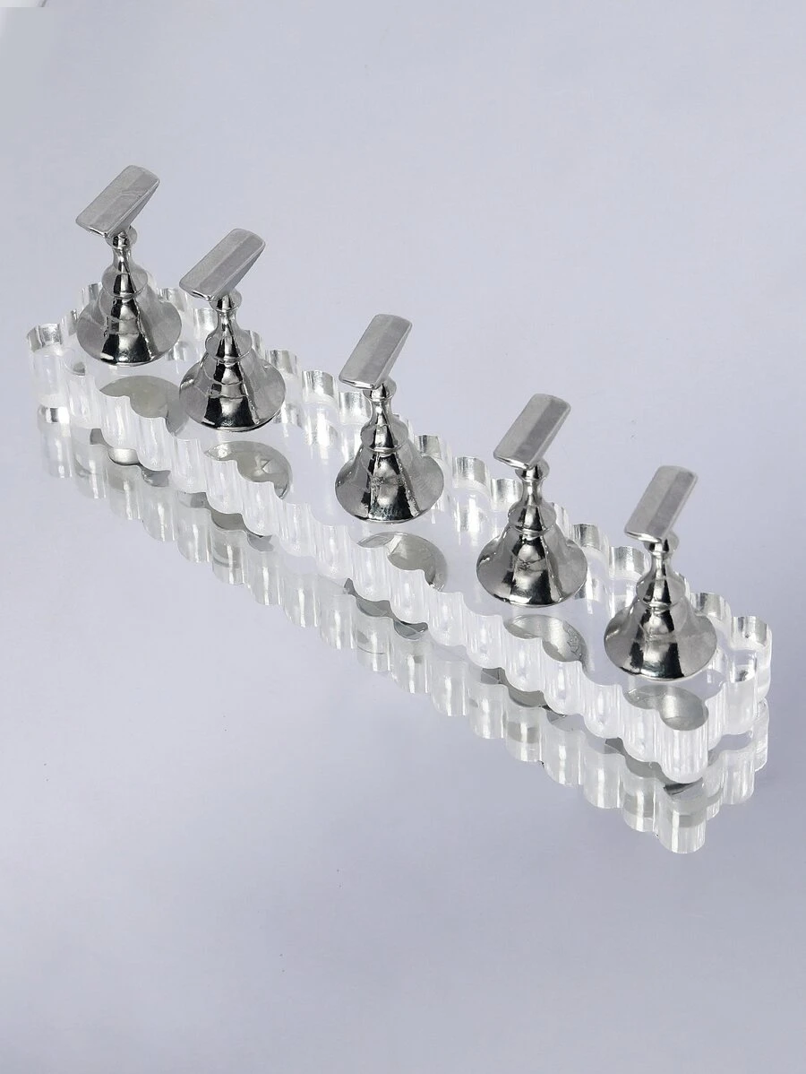5pcs Nail Art Practice Stand & 1pc Base Holder - Silver - View 1
