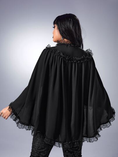 Goth Plus Contrast Eyelash Lace Cape Coat