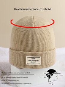 1 件儿童纯色多色户外休闲时尚布鲁克林字母设计舒适针织帽，适合所有季节 - 卡其色 - 查看 5